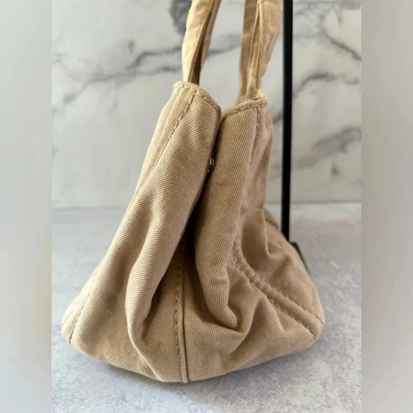 Prada Denim Canapa Khaki Tote in Large - Picture 4 of 5